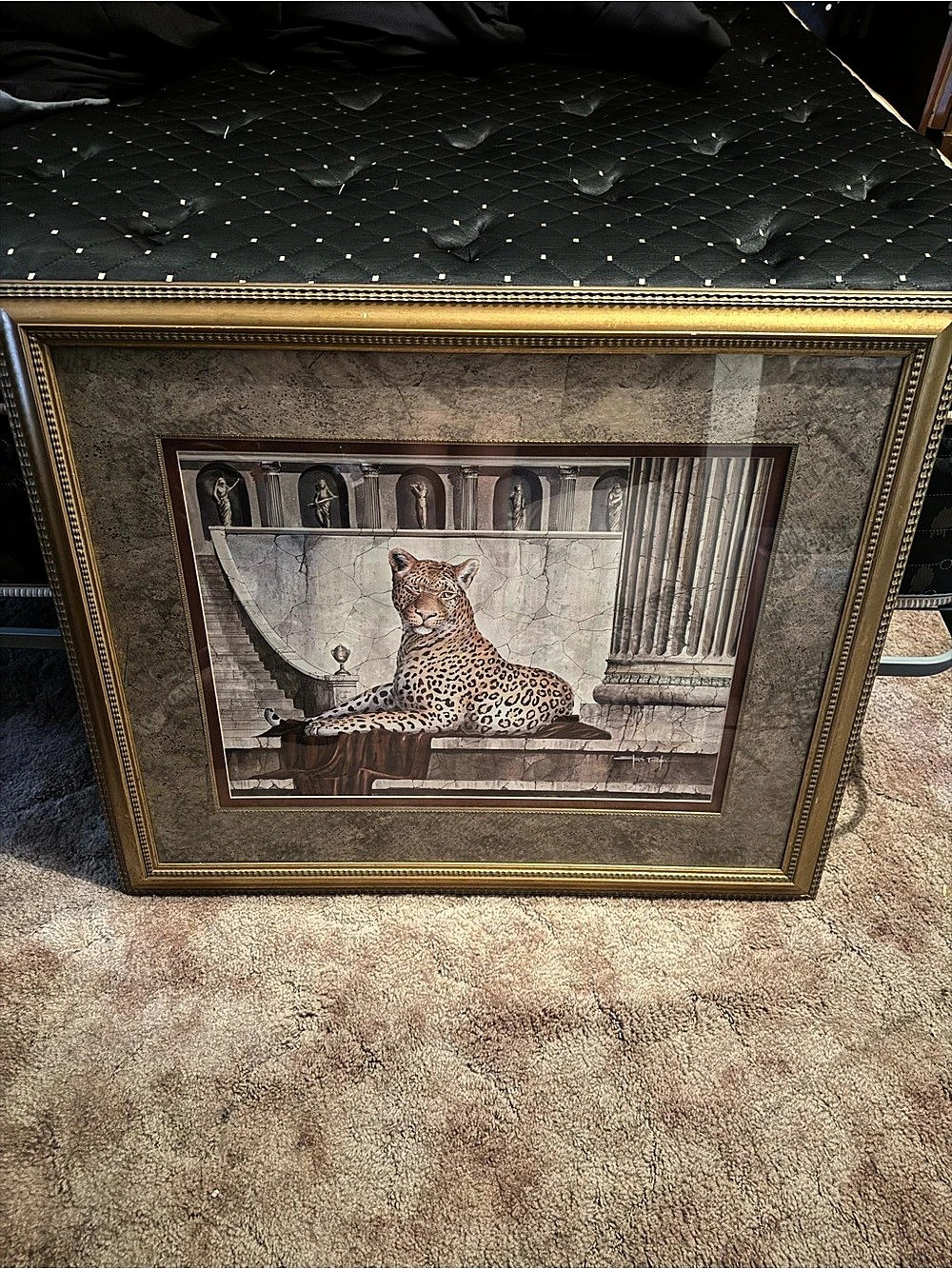 Framed Leopard Wall Art in Brown & Gold